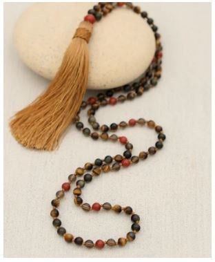 Culture Spot - Gemstone Mala w/Tigers Eye Obsidian Smokey Quartz & Red Jasper