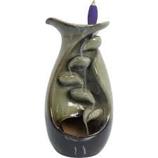 Ceramic Backflow Incense Burner - Lily Pad & Cascading Leaves - White