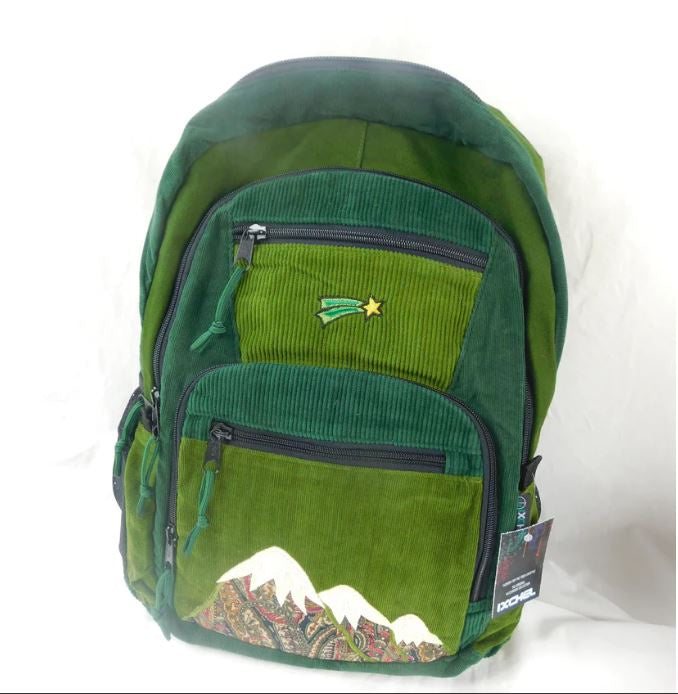 Ixchel - Patchwork Corduroy Backpack w/Moutain Applique