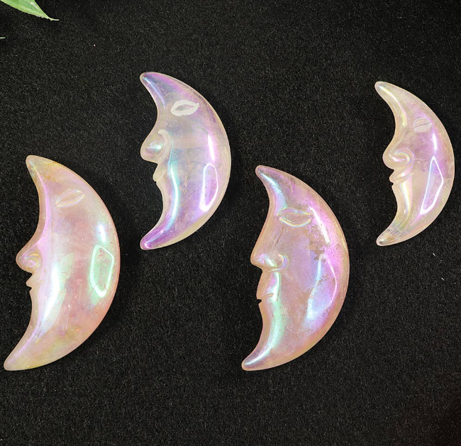 Nature's Artifacts - Angel Aura Rose Quartz Moon Face