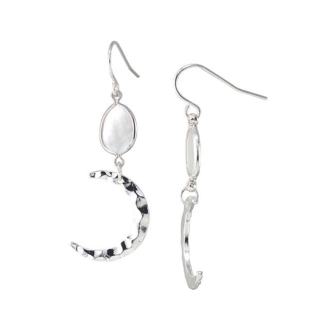 Viva Life - Silver Hammered Moon Earrings