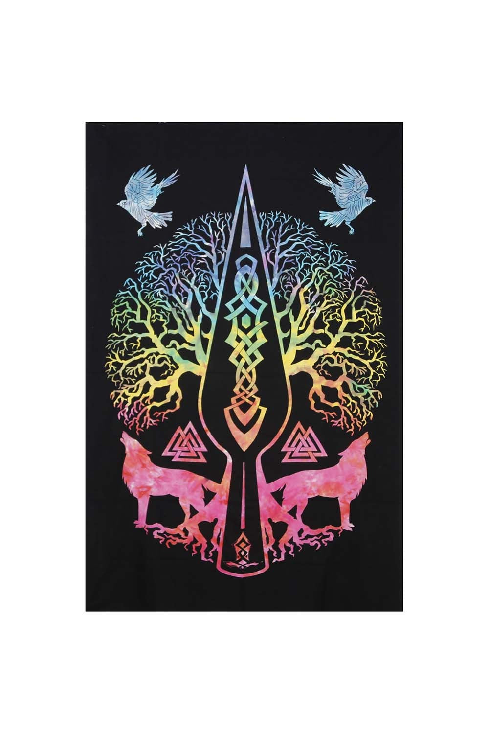Sunshine Joy - Zest For Life Tie Dye Wolf Tree Mini Tapestry 30x45