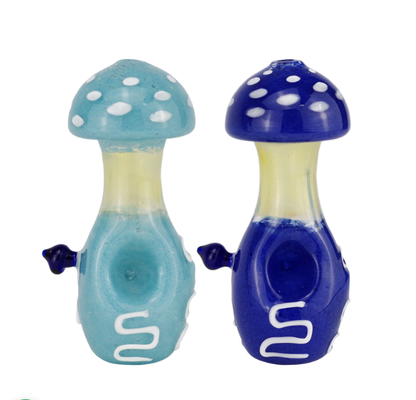 3.9" Glass Hand Pipe Silver Fumed Mushroom Design