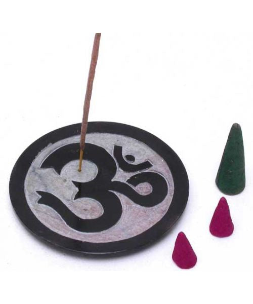Om Black Soapstone Incense Burner