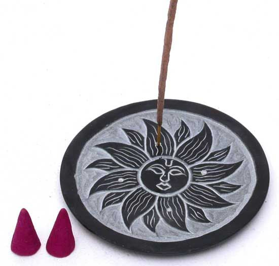 Sun Black Soapstone Incense Burner