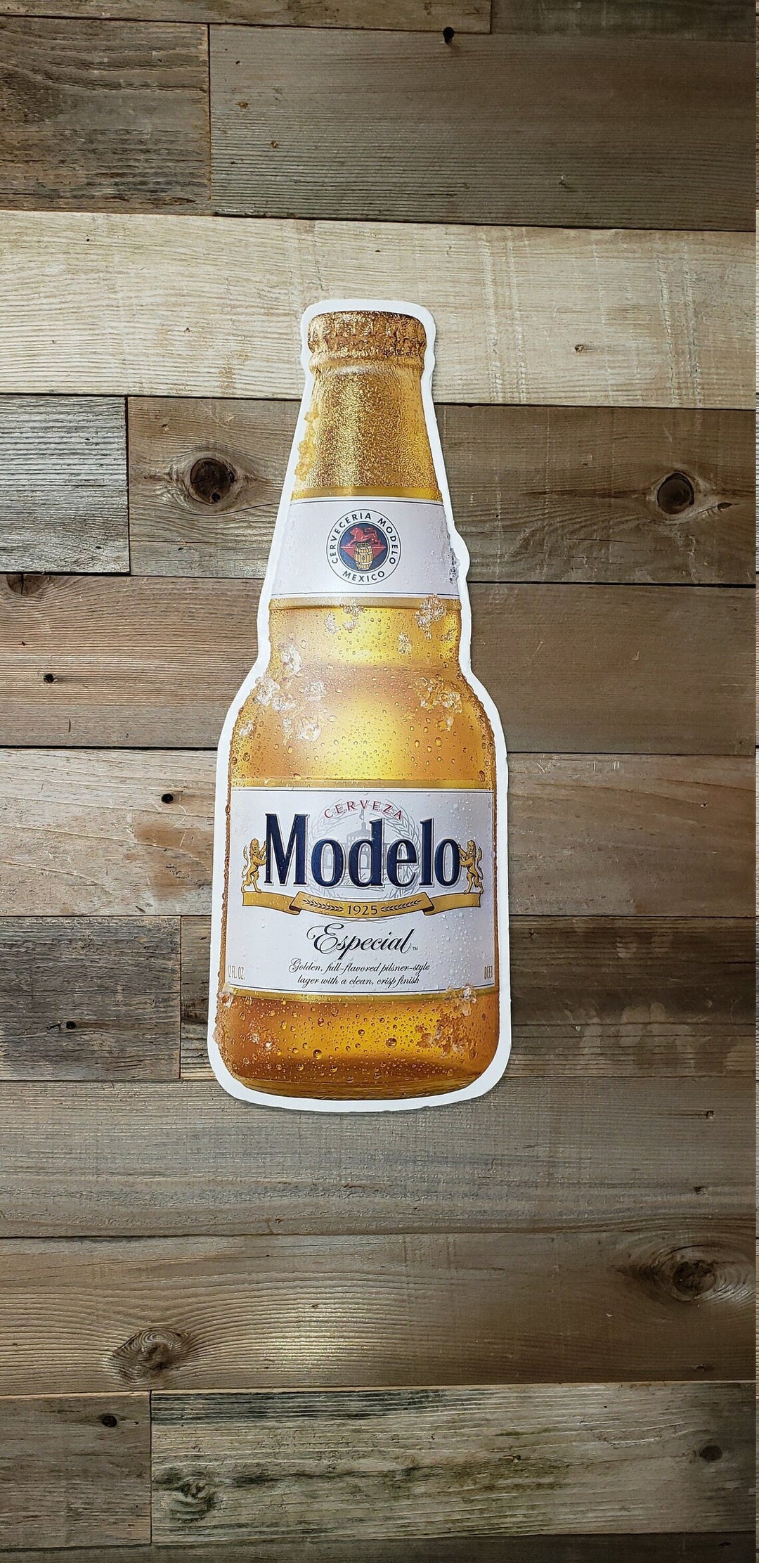 Modelo Shaped Embossed Metal Sign