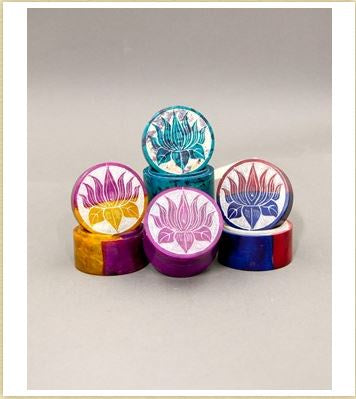India Arts - Assorted Colorful Lotus Soapstone Boxes