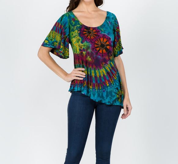 Jayli - "RORY TOP" Rayon Spandex Angle Cut Cap Sleeve Flowy Top