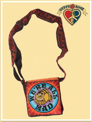 Cheshire Cat "We're All Mad" Hand Embroidered Messenger Bag