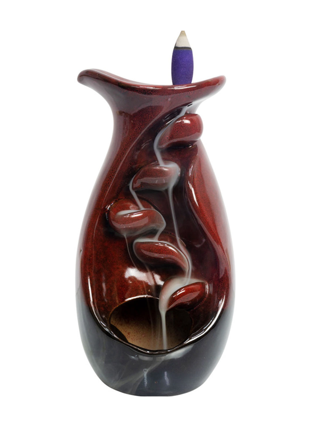 Ceramic Backflow Incense Burner - Lily Pad & Cascading Leaves - Red