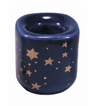 Blue Porcelain Mini Candleholder w/Silver Stars