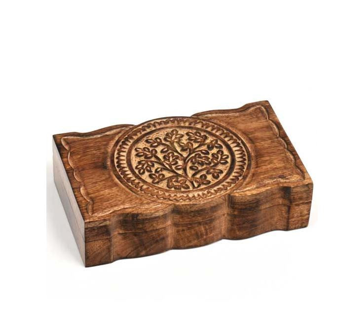 RExpo - Mango Wood w/Carved Leafy Branch Box WBX308