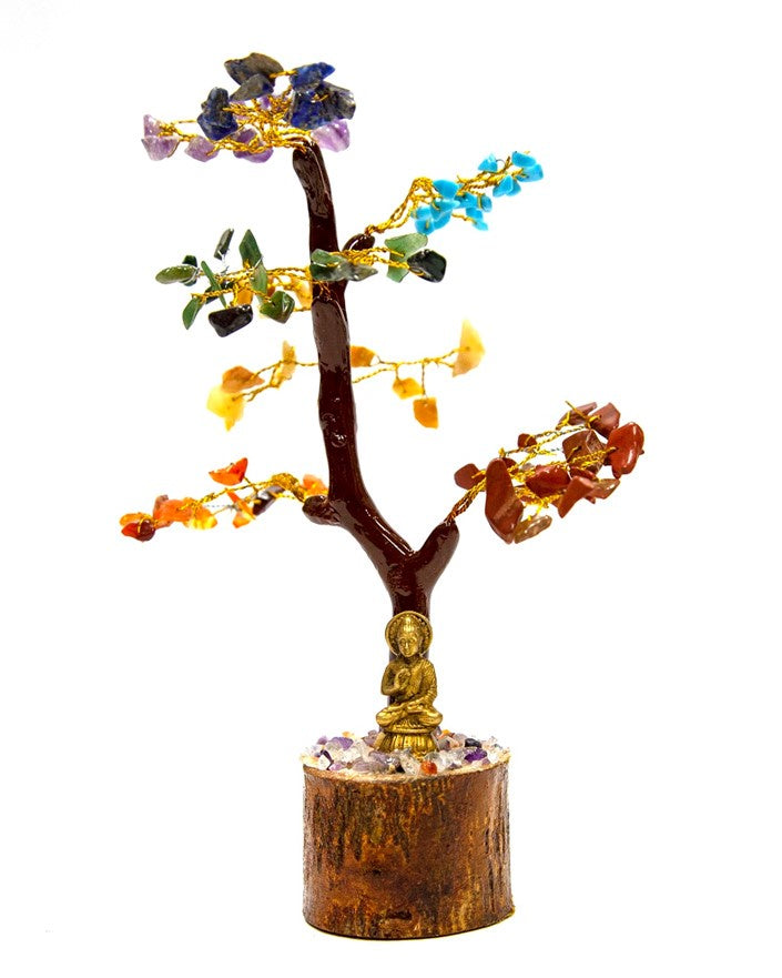 India Arts - 7 Chakra Gemstone Tree w/Brass Buddha