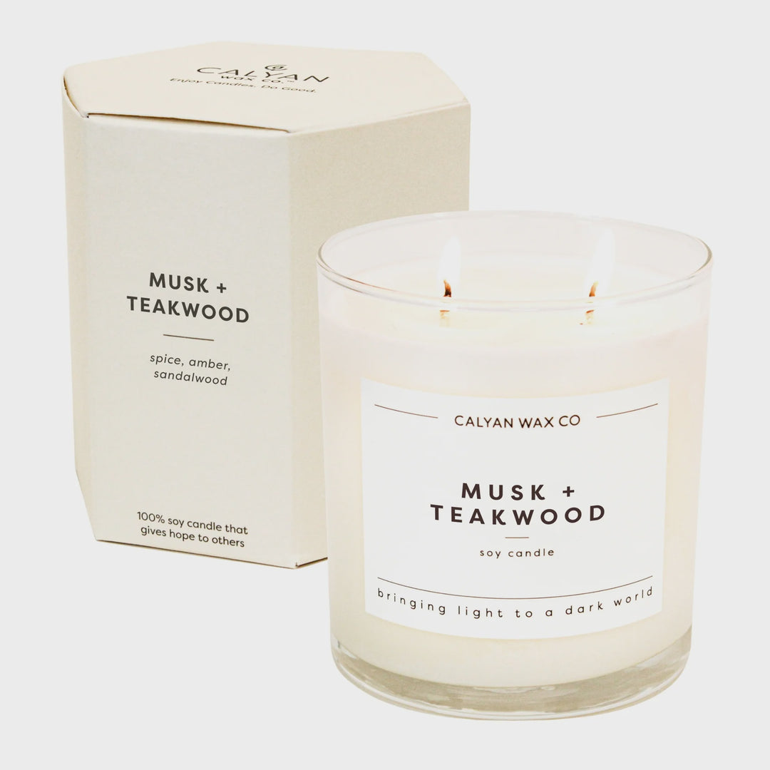 Musk + Teakwood Glass Tumbler Soy Candle 8.8oz