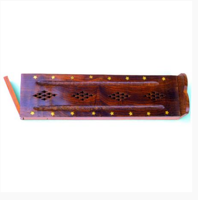Wooden Double Wide Ash Catcher Incense Burner Box 6707