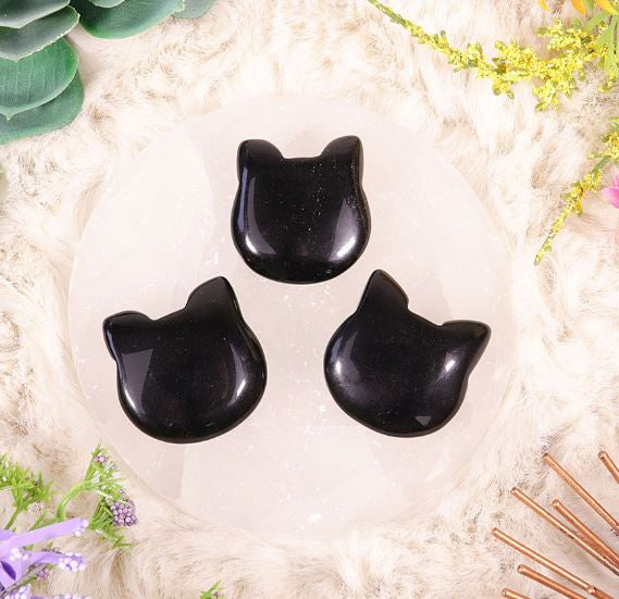 Nature's Artifacts - Black Obsidian Kitty Face