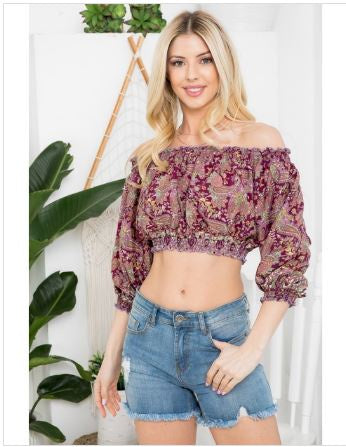 Kathmandu - Assorted Off Shoulder 3/4 Sleeves Rayon Crop Top