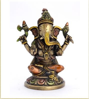 India Arts - Brass Seated Ganesh w/Fine Finish Statue