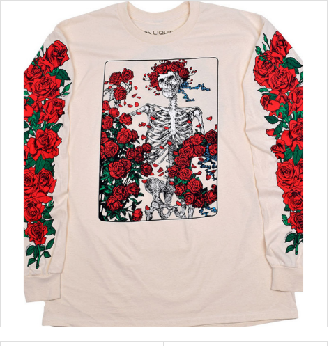 Liquid Blue - GD Woodcut Wheel & Roses L-Sleeve Shirt - Natural