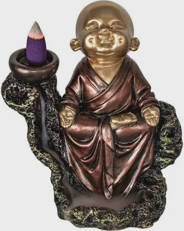 Polyresin Backflow Incense Holder - Meditating Baby Monk