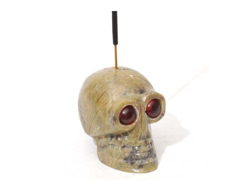 RExpo - Stone Skull w/Red Eyes Incense Burner 2.25"