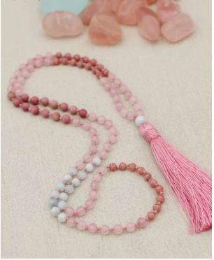 Culture Spot - Gemstone Mala w/Rose Quartz Rhodonite & Chalcedony