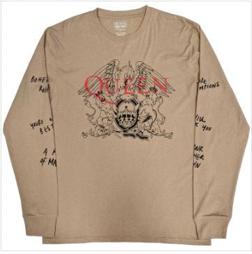 Rock Off - Queen 'Handwritten' Unisex Sand L-Sleeve T-Shirt