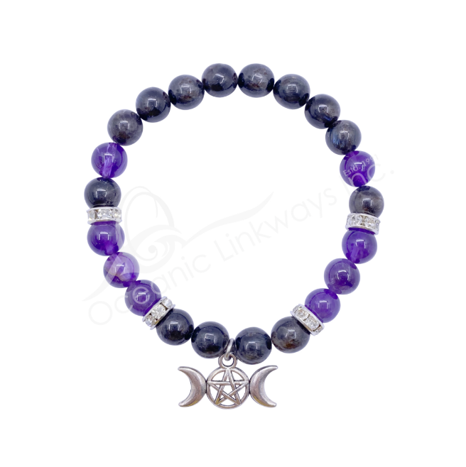 Oceanic - Nummite & Amethyst Beaded Bracelet w/Triple Moon