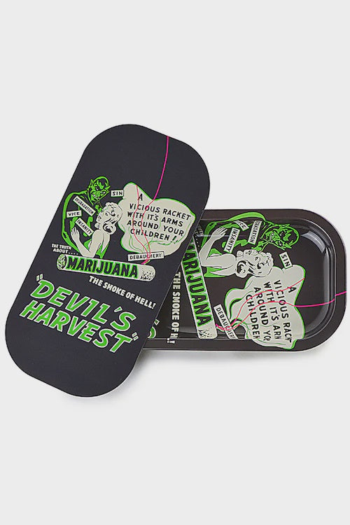 Slim 3D Holographic Metal Rolling Tray w/ Magnetic Lid - Devil's Harvest