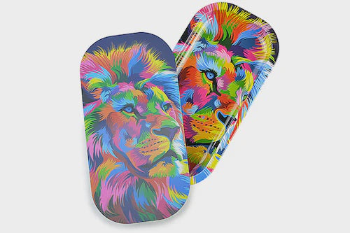 Slim 3D Holographic Metal Rolling Tray w/ Magnetic Lid - Lion