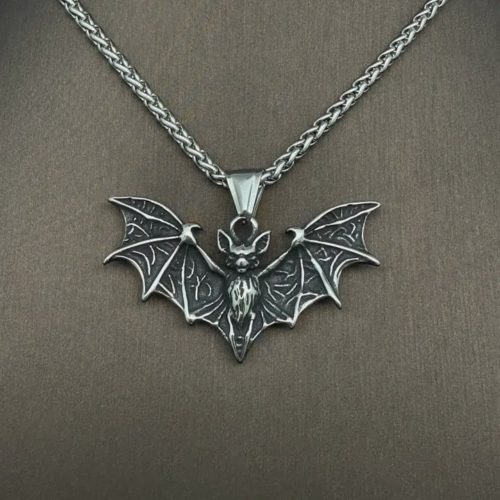 Stainless Steel Bat Charm Pendant & Necklace