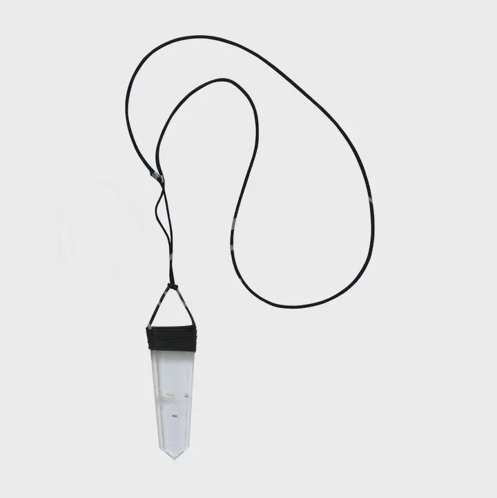 Flat Crystal Quartz on Black Cord Necklace