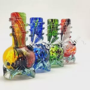 6" Mini Wave Base Color Streak & Dot Soft Glass Water Pipe