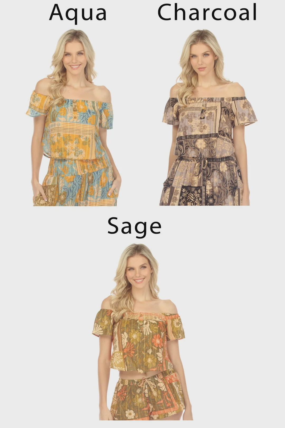 Tropical Patchwork Off Shoulder Crop Top
