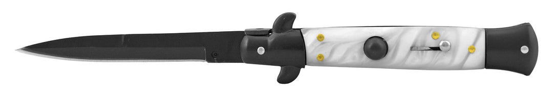 5" Stainless Steel Traditional Flip Open Switchblade Folding Pocket Knife - Black and White