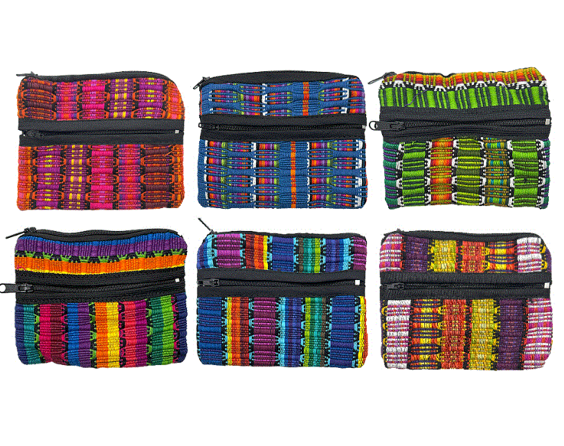 Woven Striped Guatemalan 3 Zipper Coin Purse Pouch