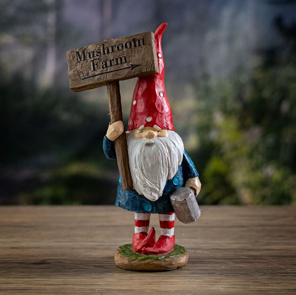 Gnome Statue w/Mushroom Farm Sign 16285