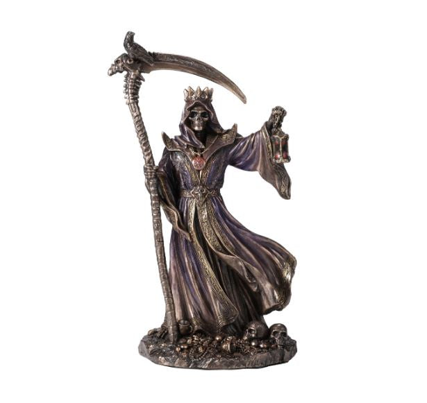 Crowned Reaper Skeleton Holding Scythe & Hourglass Statue 78167