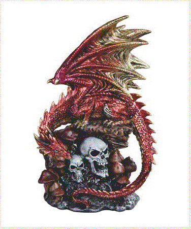 GSC - Red Dragon Guarding Skulls Statue 72081