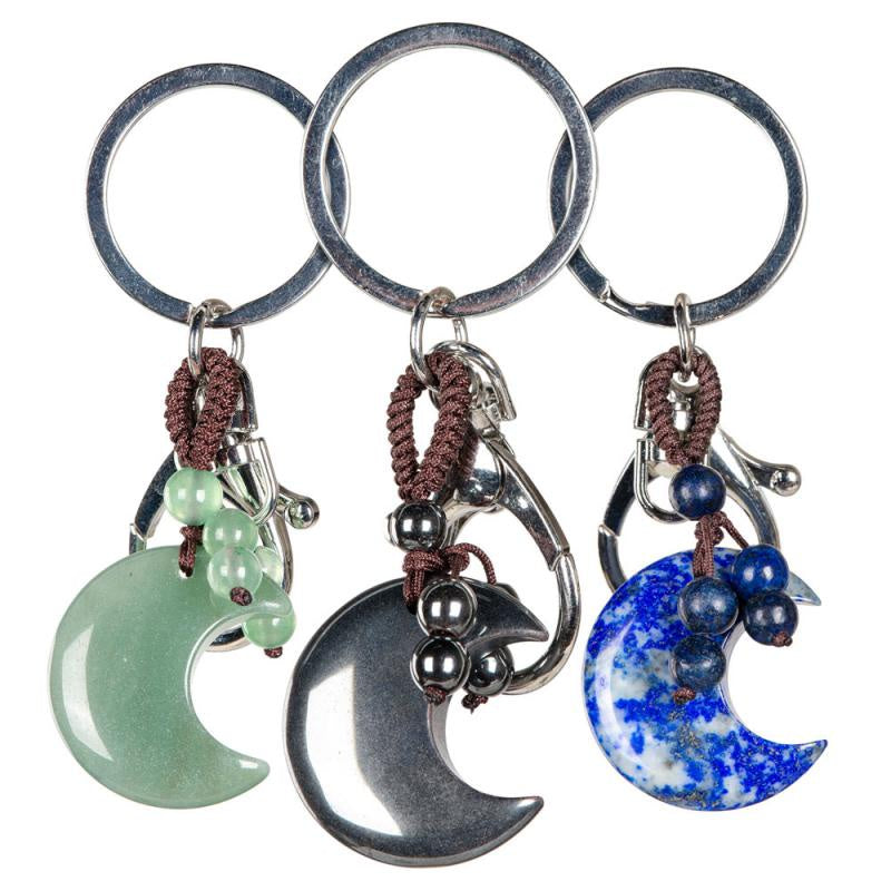 Gemstone Carved Moon Keychain