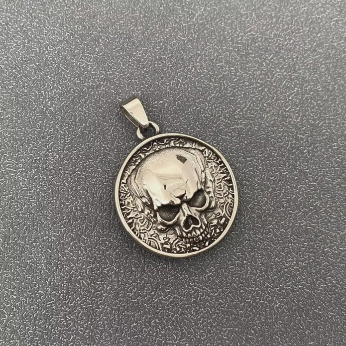 Stainless Steel Double-Sided Skull Carving Pendant