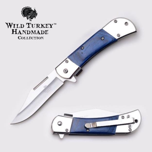 Wild Turkey Handmade Smooth Handle Folding Pocket Knife Blue