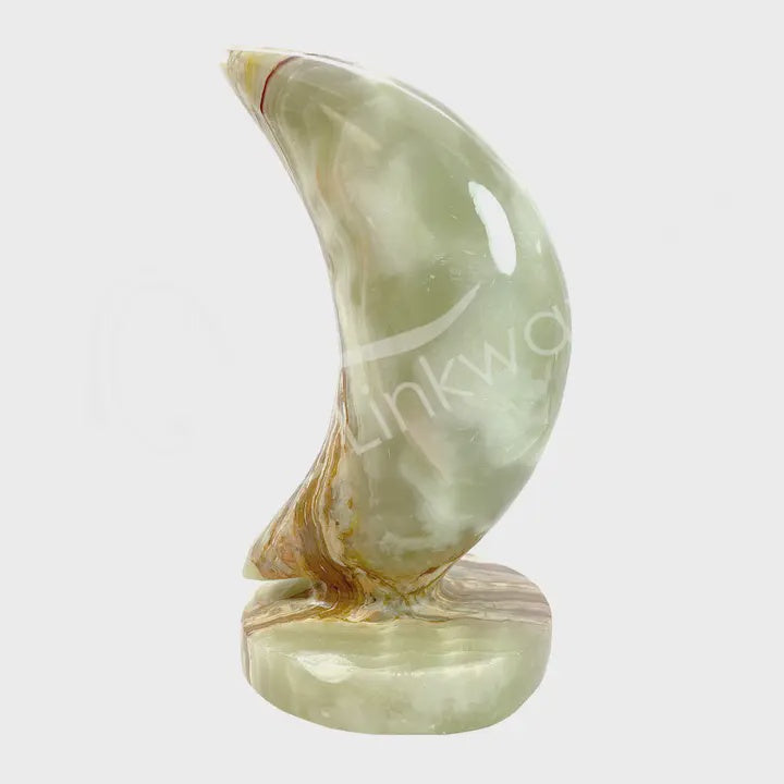 Carved Green Onyx Stone Moon On Stand