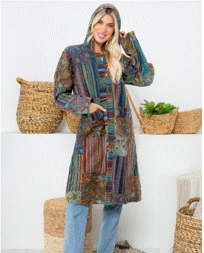 Patchwork Hoodie Buttoned Jacket w/Pockets