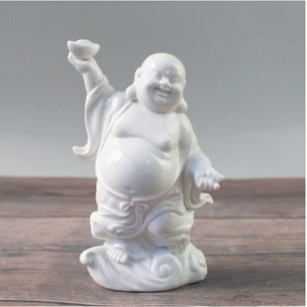 Original Source - White Ceramic Buddha w/Ingot Statue