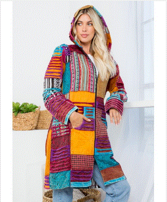 Patchwork Zip Up Hoodie Long Jacket