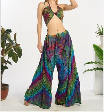 Rayon Tie Dye Flare Wide-Leg Pants KT-1594