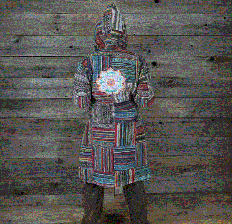 Jayli - ASTRAL LOTUS Cotton Stonewash Patchwork Jacket w/Fleece & Mandala Embroidery