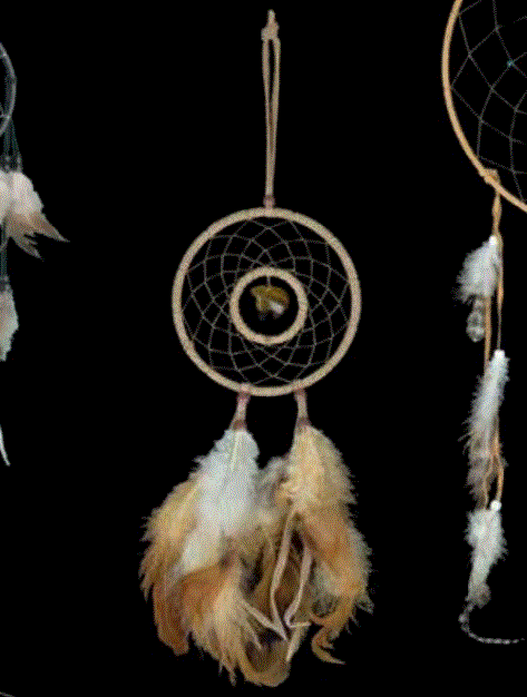 Capstone E - Double Ring Dreamcatcher w/Carved Stone Totem