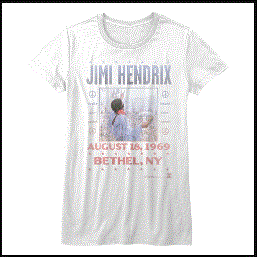 Jimi Hendrix - Woodstock 1969 Ladies White T-Shirt